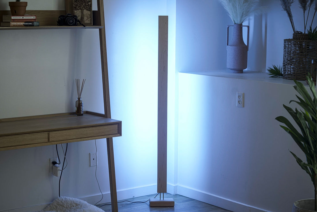 Quiet Beam — Hardwood LED Floor Lamp with Color Glow
