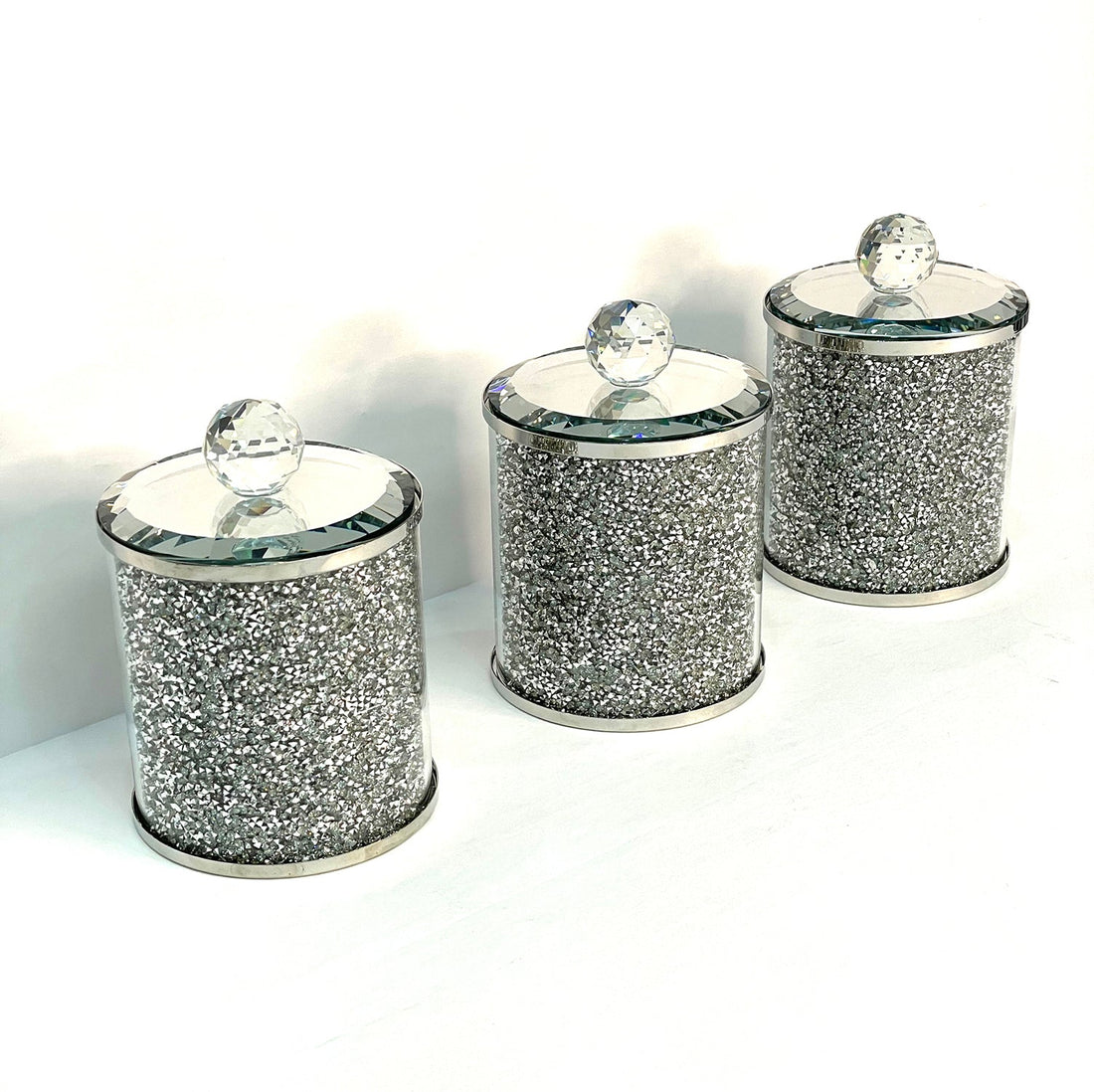 Diamond Trio — Crushed Glass Canister Set of Three