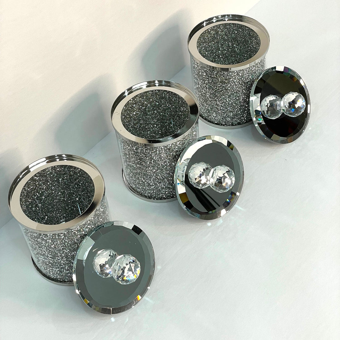 Diamond Trio — Crushed Glass Canister Set of Three