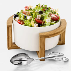 Gather Bowl — Porcelain Salad Set with Bamboo Stand