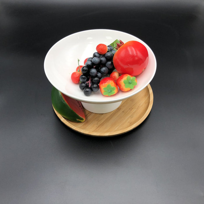Footed Fruit Bowl — Porcelain & Bamboo Centerpiece