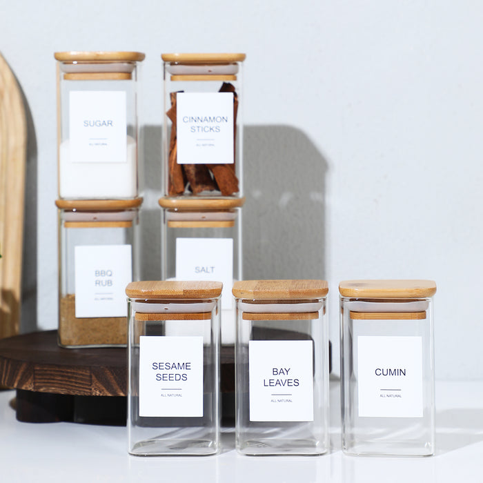 Spice Set — Square Glass Seasoning Jars, Set of 24