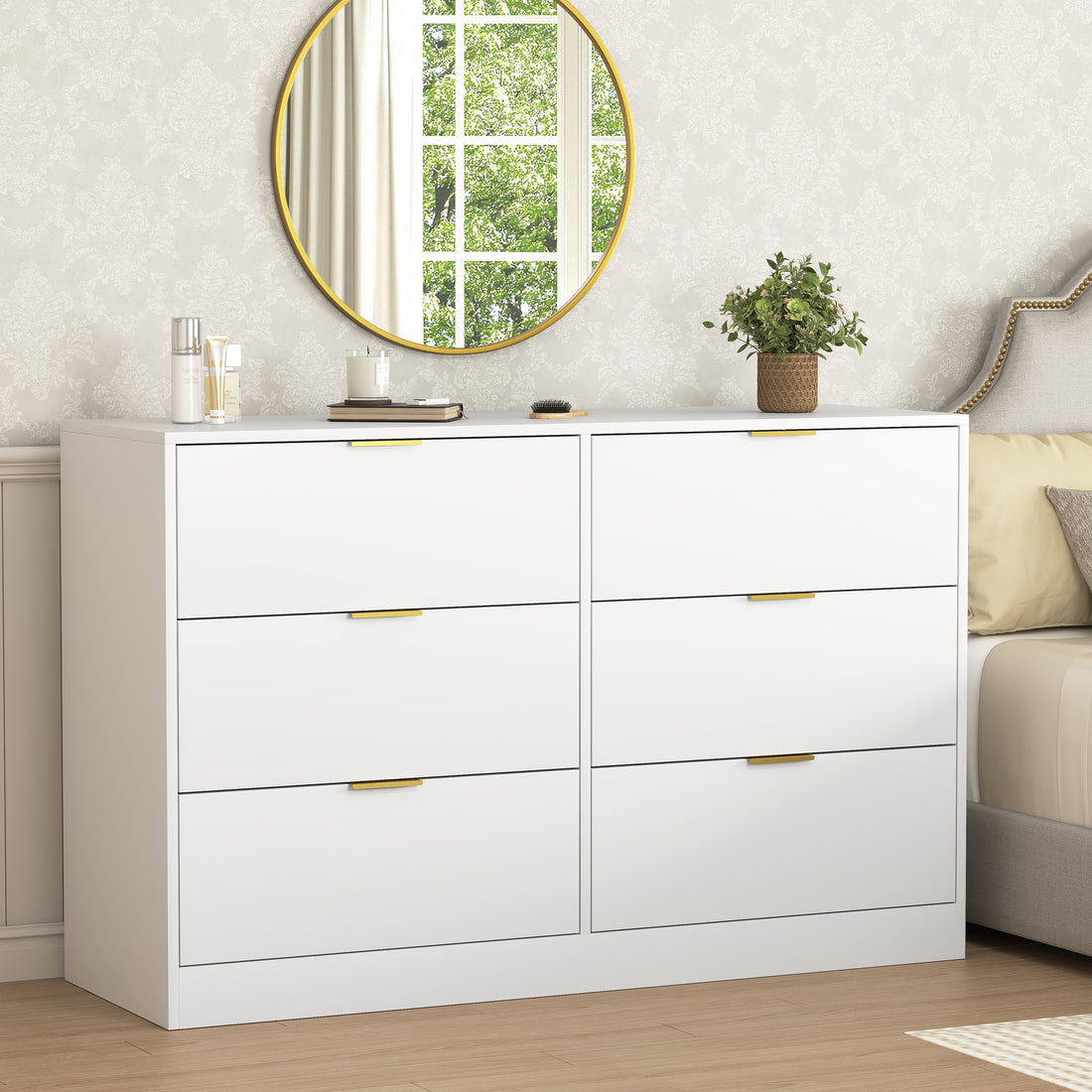 Quiet Lines — Six-Drawer Modern Dresser in White