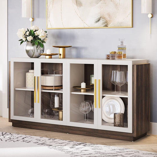 Brixston — Glass-Front Buffet Cabinet in Warm Wood