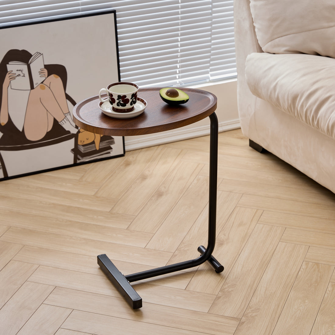 Slide-In — C-Shaped Sofa Side Table in Brown