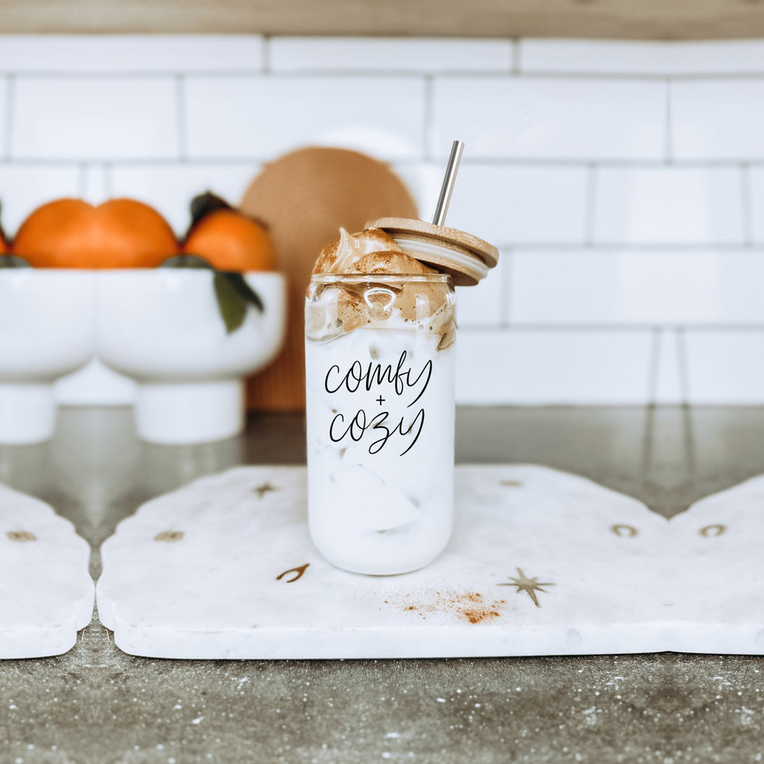 Everyday Glass — Bamboo-Topped Cup with Steel Straws