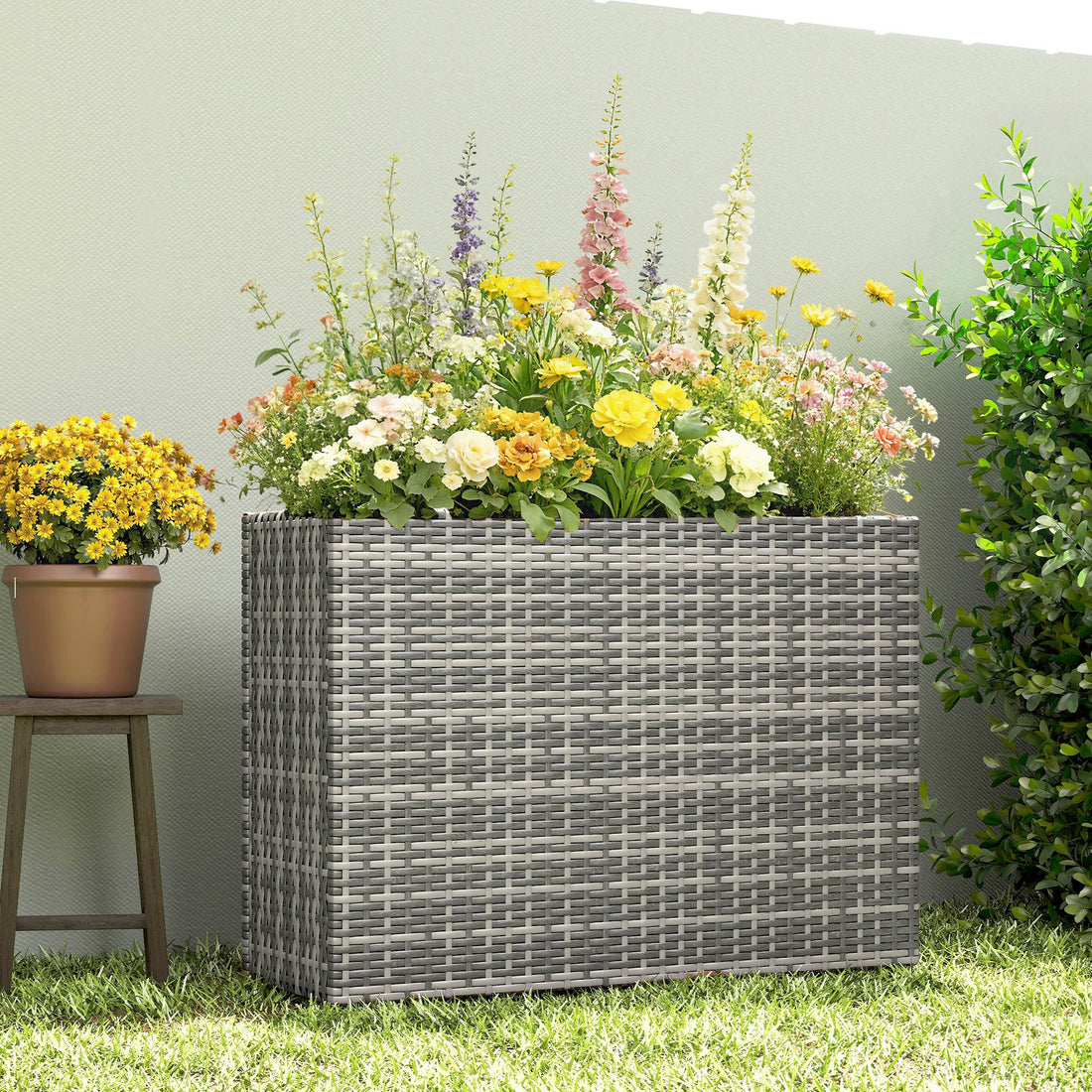 Garden Bench — Woven Wicker Planter Box