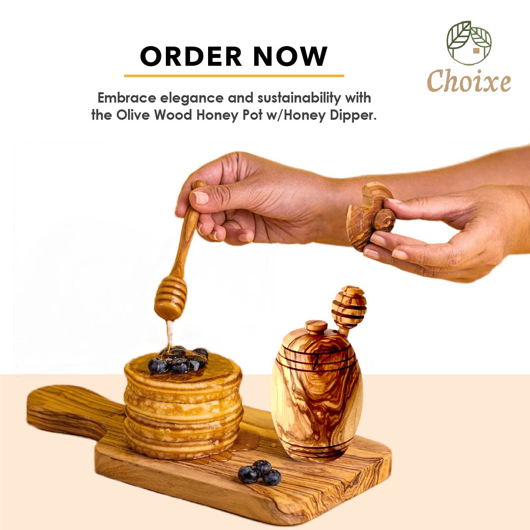 Honey Keeper — Hand-Carved Olive Wood Pot & Dipper