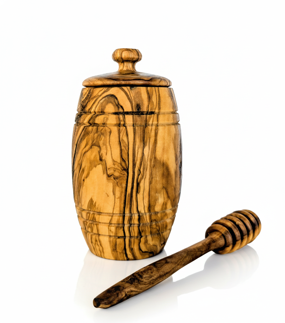 Honey Keeper — Hand-Carved Olive Wood Pot & Dipper