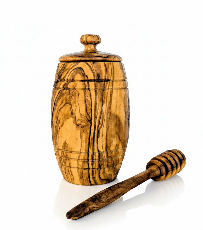 Honey Keeper — Hand-Carved Olive Wood Pot & Dipper