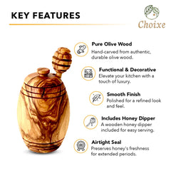 Honey Keeper — Hand-Carved Olive Wood Pot & Dipper