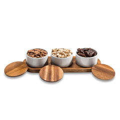 Tapas Trio — Ceramic Bowls on Acacia Wood Base