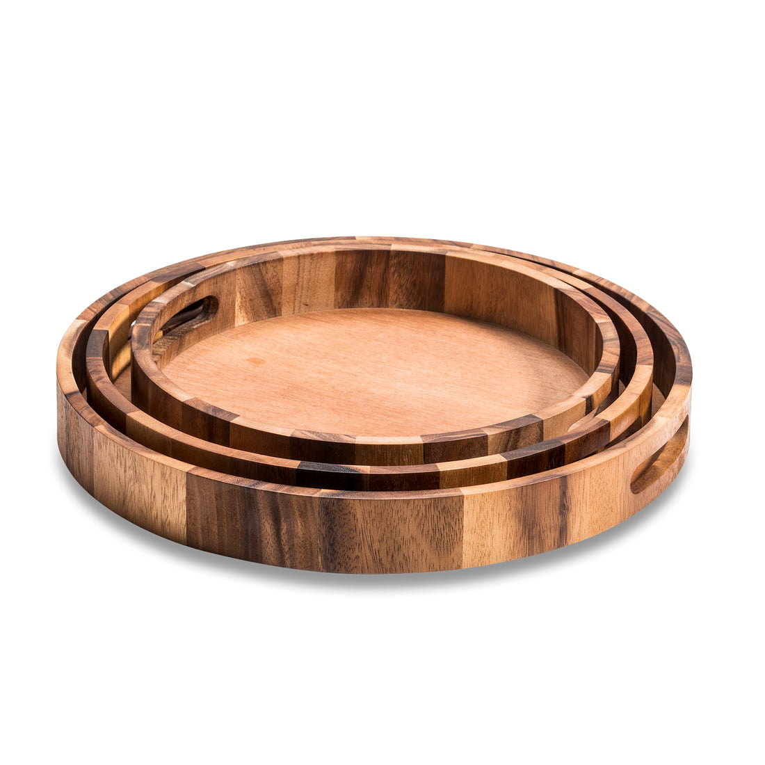 Gathering Trays — Hand-Crafted Acacia Round Serving Set