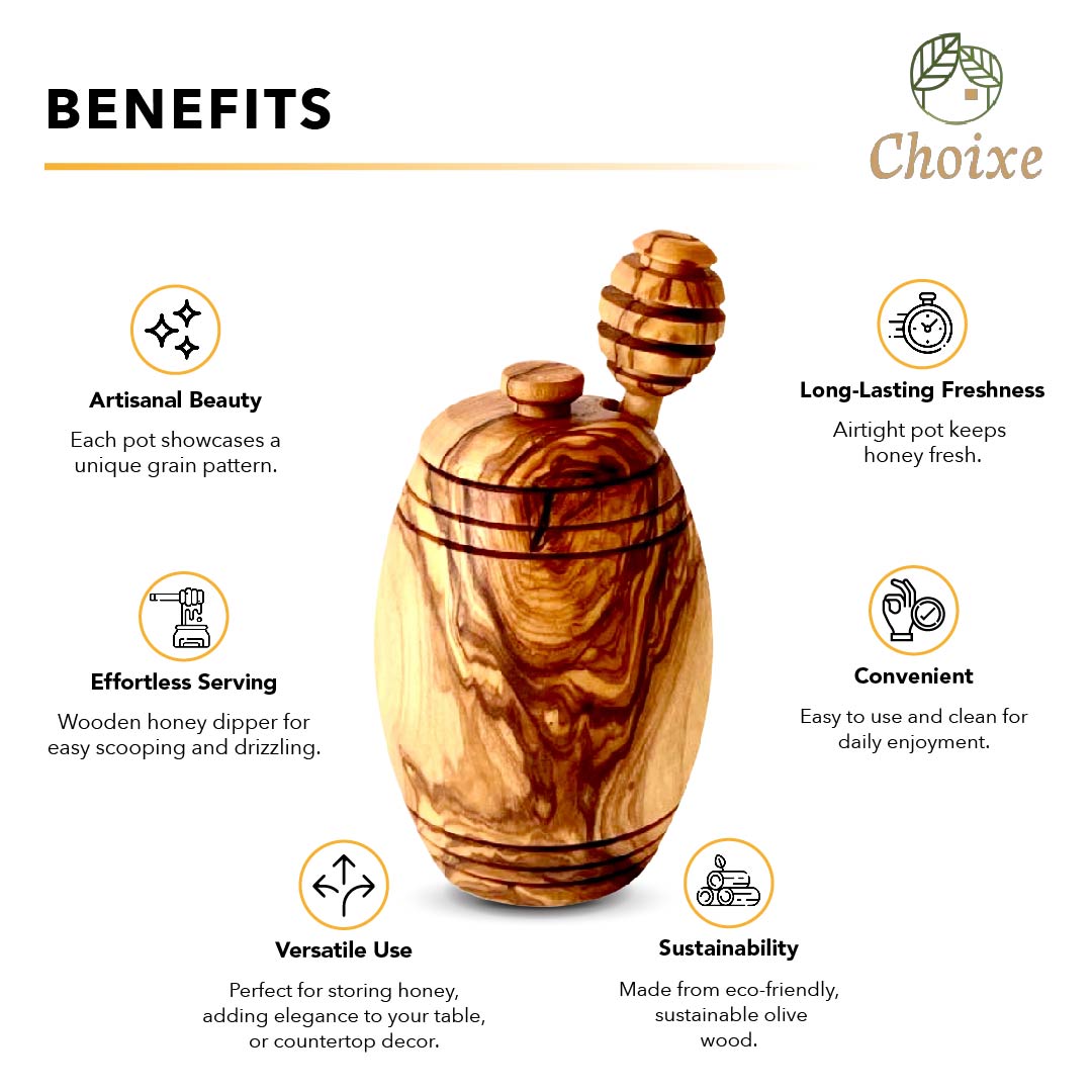 Honey Keeper — Hand-Carved Olive Wood Pot & Dipper