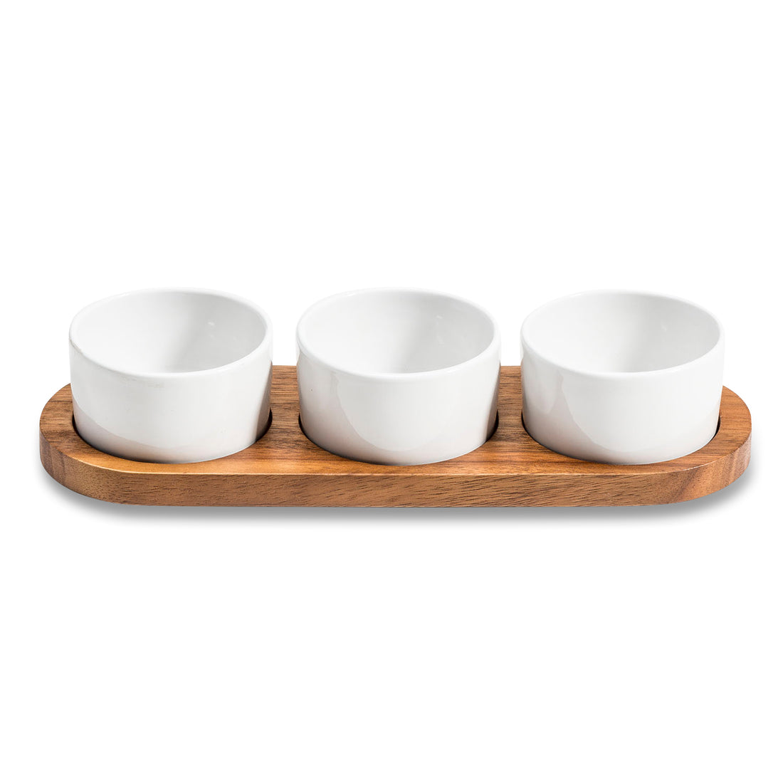 Tapas Trio — Ceramic Bowls on Acacia Wood Base