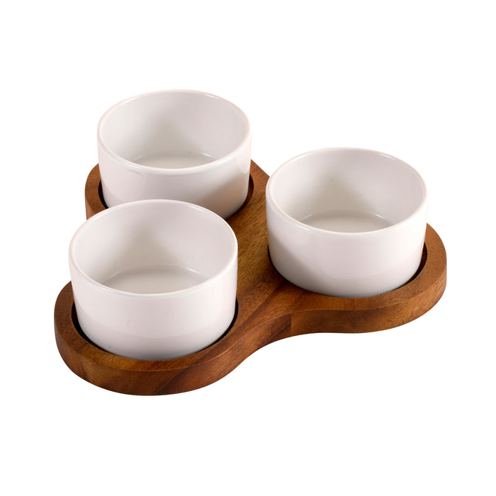 Tri Board — Acacia Serving Set with Ceramic Dishes