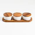 Tapas Trio — Ceramic Bowls on Acacia Wood Base