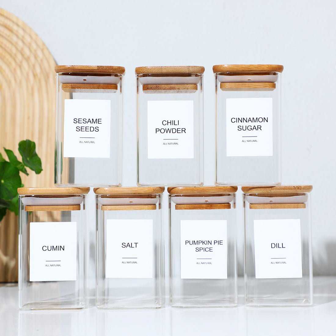 Spice Set — Square Glass Seasoning Jars, Set of 24