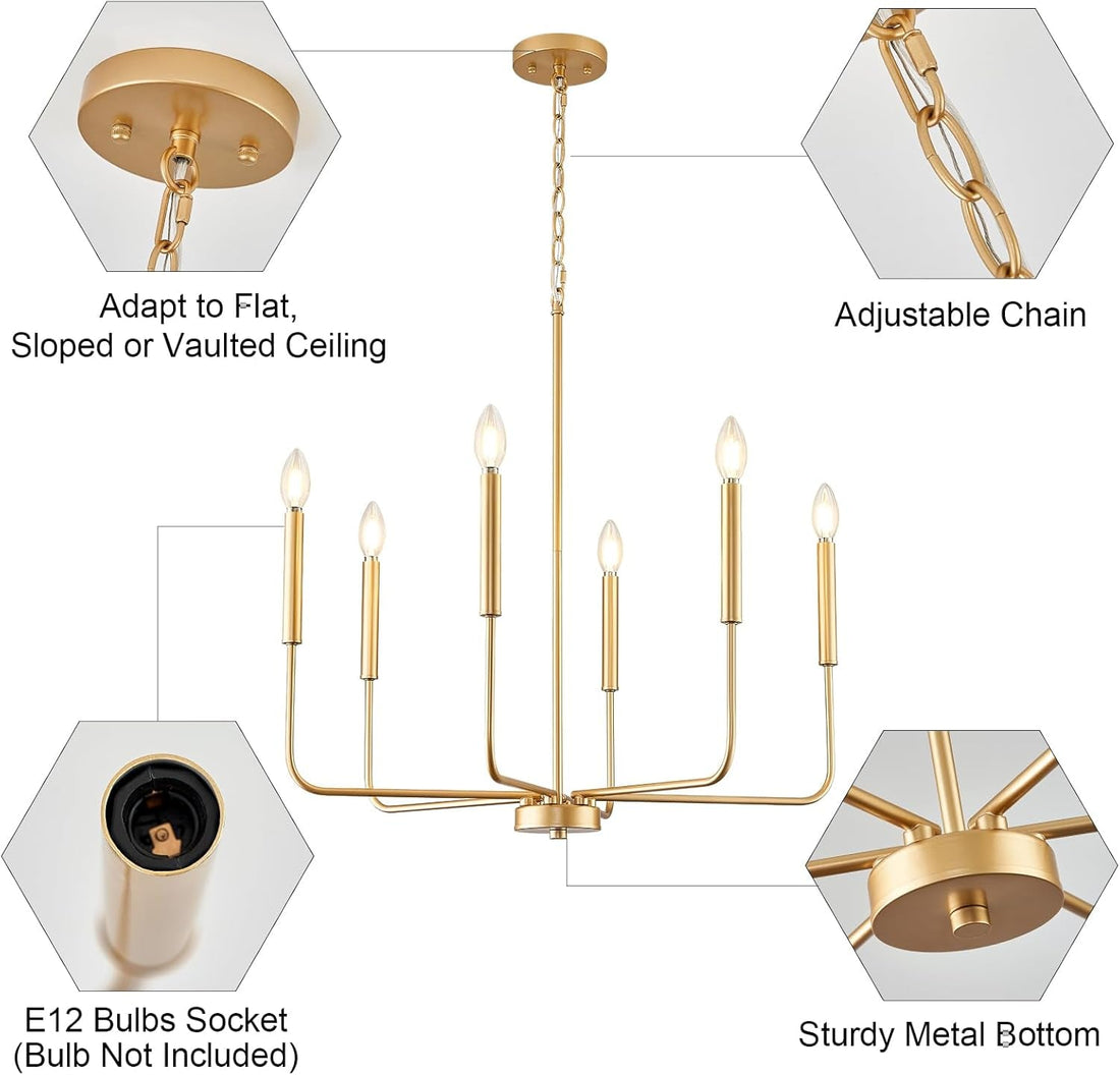 Candle Glow — Six-Arm Gold Chandelier