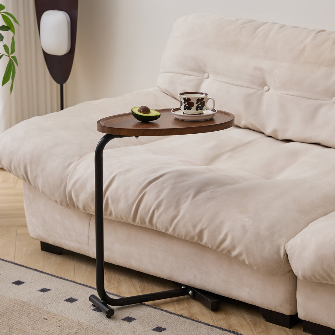 Slide-In — C-Shaped Sofa Side Table in Brown