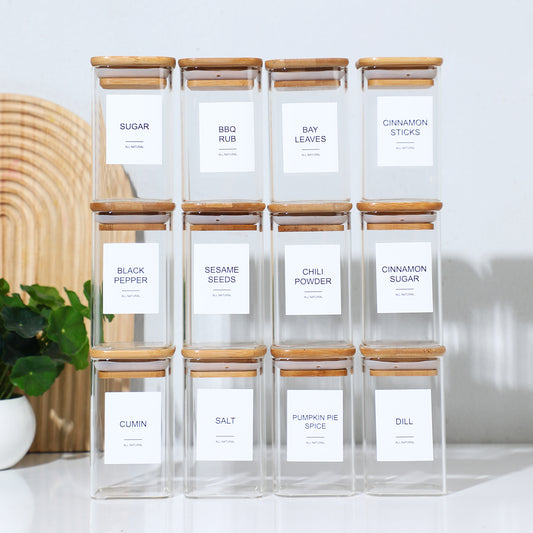 Pantry Order — Square Glass Spice Jars, Set of 12