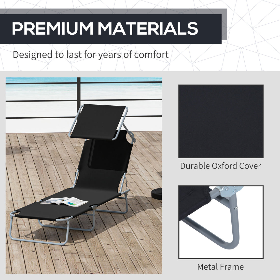 Sun Hours — Folding Chaise Lounger with Shade