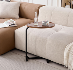 Slide-In — C-Shaped Sofa Side Table in Brown
