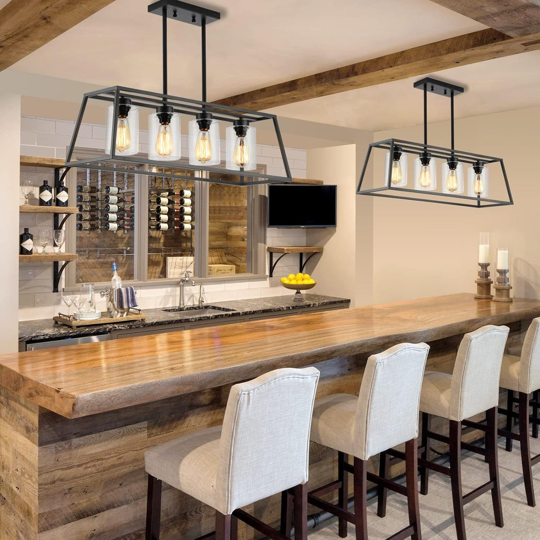 Long Table — Black Linear Chandelier for the Dining Room