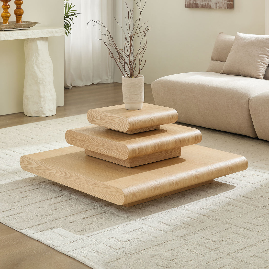 Stack & Settle — Modular Wood-Look Coffee Table