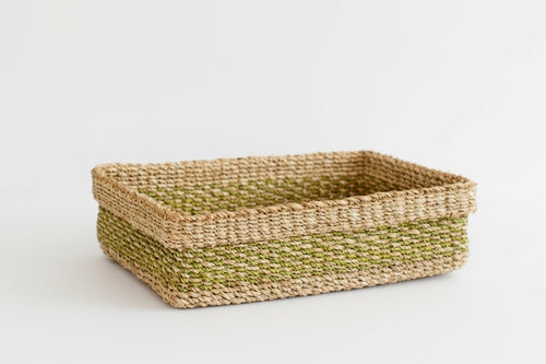 Catchall — Handwoven Abaca Tray in Lime & Natural