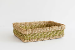 Catchall — Handwoven Abaca Tray in Lime & Natural