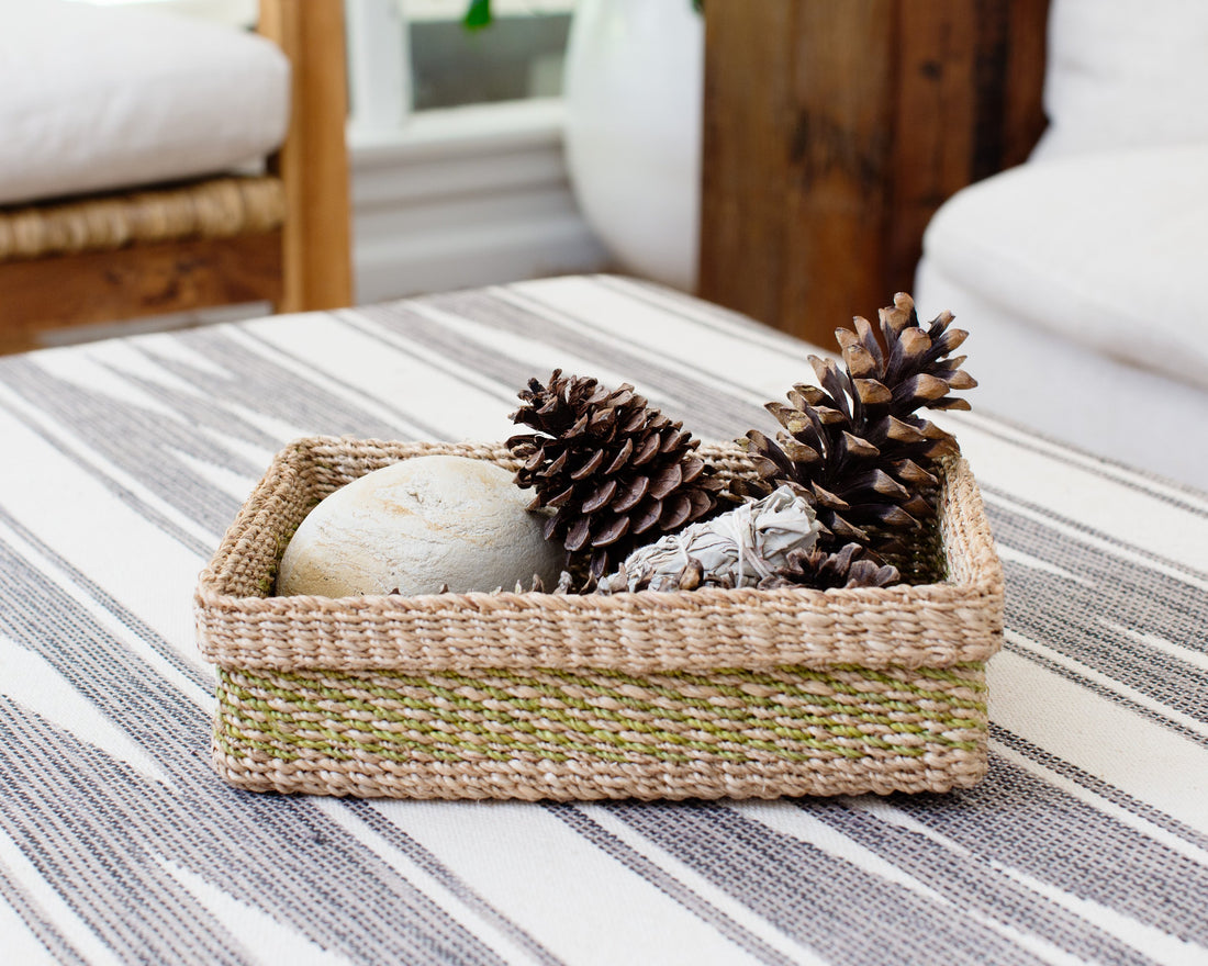 Catchall — Handwoven Abaca Tray in Lime & Natural