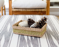 Catchall — Handwoven Abaca Tray in Lime & Natural