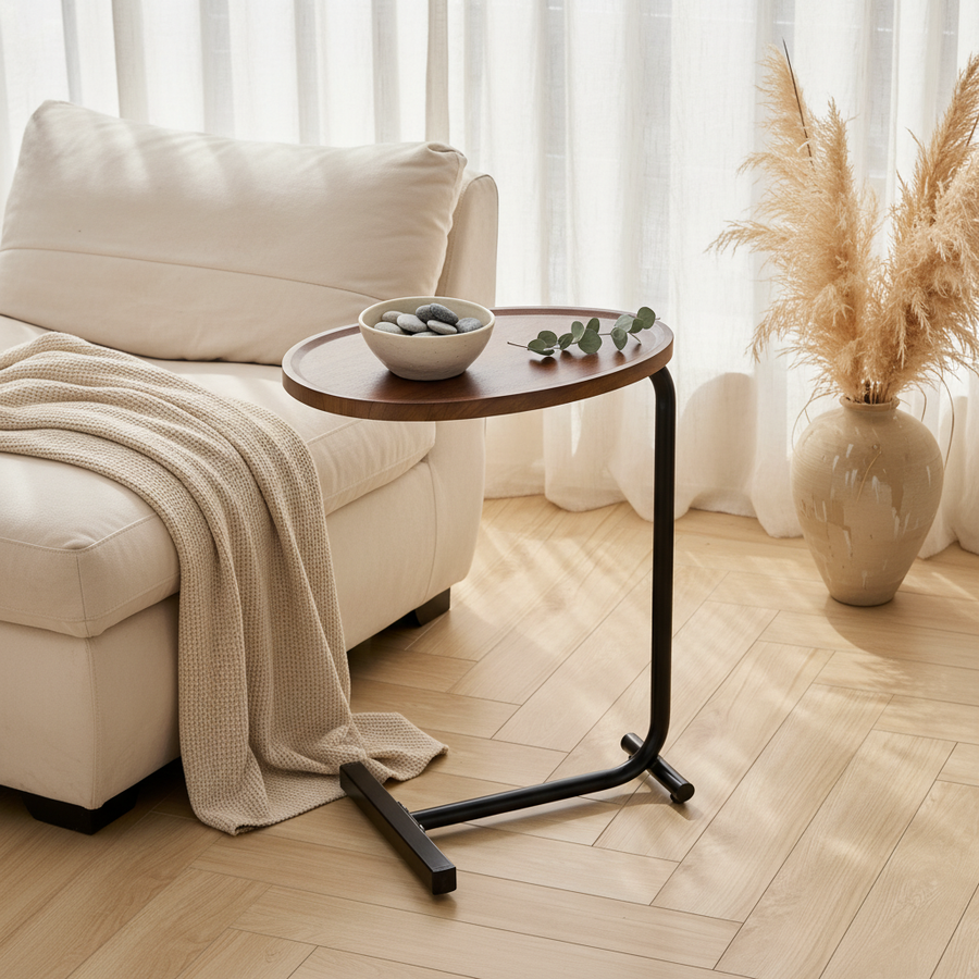 Slide-In Side Table — C-Shape, Slides Under Sofa