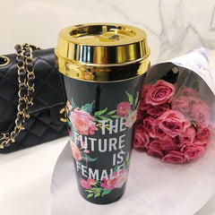 Future Is Female — Gold-Lid Insulated Travel Mug
